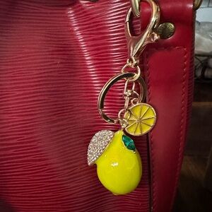 Yellow Lemon Keychain with Gold Accents